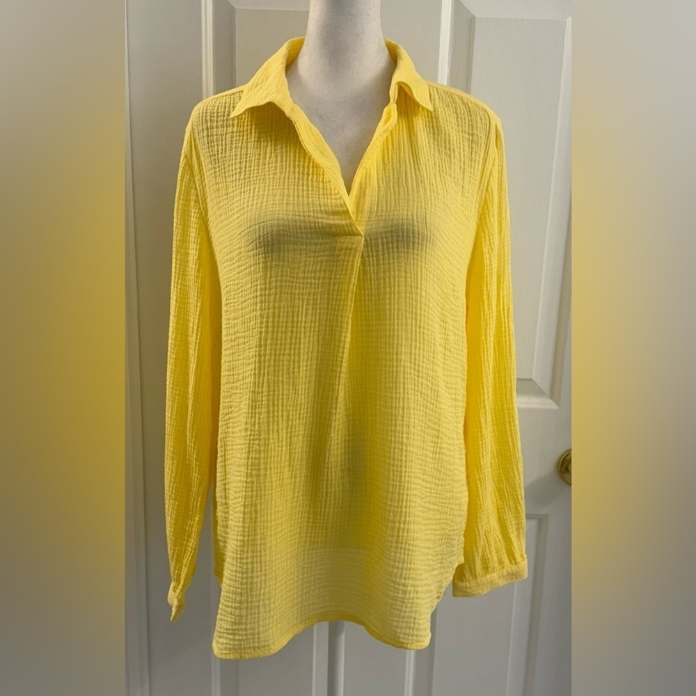 Chicos Women Long sleeve V neck Collared Shirt Textures Fabric Cotton 1 (M)